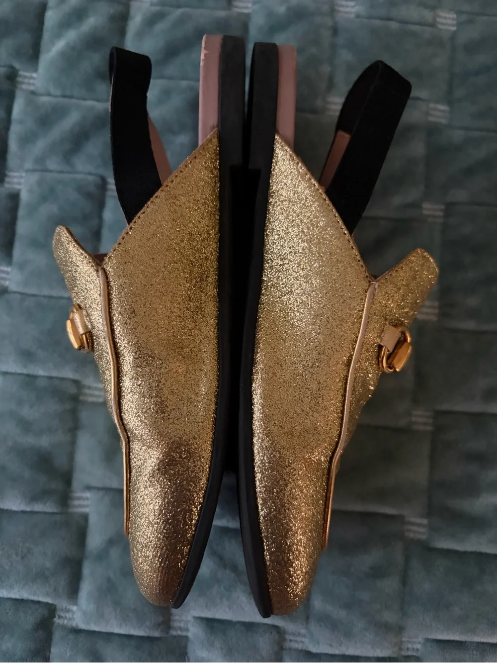 Gucci Kids Princetown Gold Glitter Horsebit Slingback Loafers EU 33 / US 2